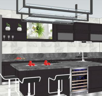 现代时尚岛型厨房SU模型下载_sketchup草图大师SKP模型