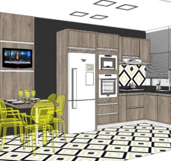 现代原木厨房餐厅SU模型下载_sketchup草图大师SKP模型