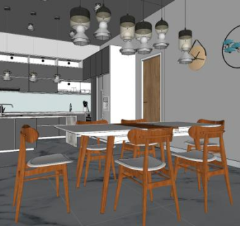 新中式厨房餐厅sketchup模型下载_sketchup草图大师SKP模型