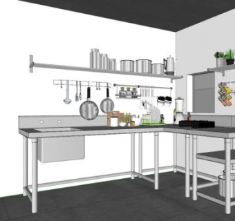 现代不锈钢橱柜SU模型下载_sketchup草图大师SKP模型