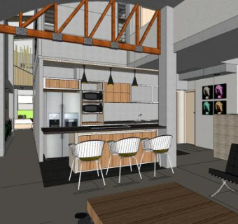 工业风现代厨房SU模型下载_sketchup草图大师SKP模型