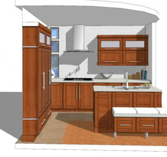现代实木岛型橱柜SU模型下载_sketchup草图大师SKP模型