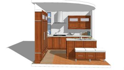 现代实木岛型橱柜SU模型下载_sketchup草图大师SKP模型