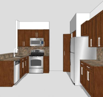 现代二字型厨房SU模型下载_sketchup草图大师SKP模型