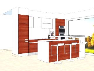 现代木质厨房设计SU模型下载_sketchup草图大师SKP模型