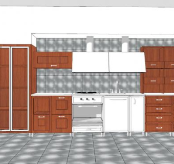美式现代厨房实木橱柜SU模型下载_sketchup草图大师SKP模型