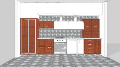 美式现代厨房实木橱柜SU模型下载_sketchup草图大师SKP模型