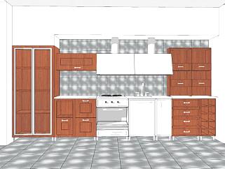 美式现代厨房实木橱柜SU模型下载_sketchup草图大师SKP模型