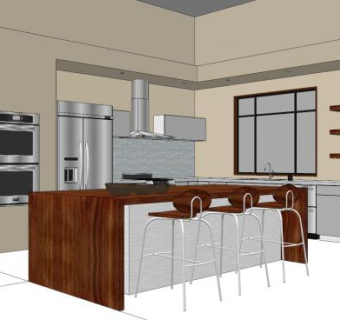 现代厨房吧台餐桌sketchup模型下载_sketchup草图大师SKP模型