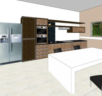 现代厨房木质橱柜吧台SU模型下载_sketchup草图大师SKP模型