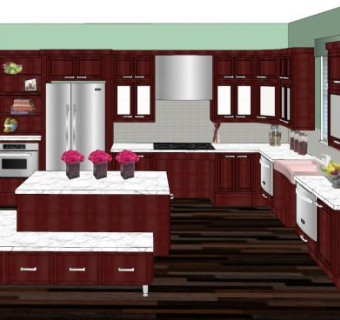 美式大型厨房SU模型下载_sketchup草图大师SKP模型