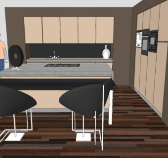 简约现代岛型橱柜SU模型下载_sketchup草图大师SKP模型