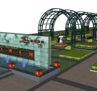 入口廊架su模型下载_sketchup草图大师SKP模型
