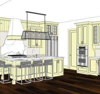 欧式黄色厨房橱柜SU模型下载_sketchup草图大师SKP模型