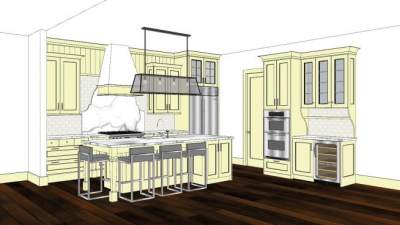 欧式黄色厨房橱柜SU模型下载_sketchup草图大师SKP模型