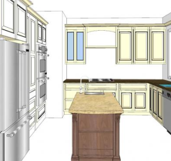 欧式岛型家电厨房SU模型下载_sketchup草图大师SKP模型