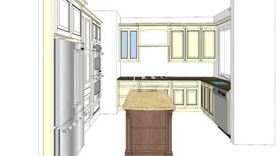 欧式岛型家电厨房SU模型下载_sketchup草图大师SKP模型