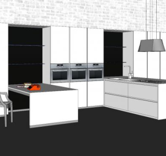 现代极简厨房设计SU模型下载_sketchup草图大师SKP模型