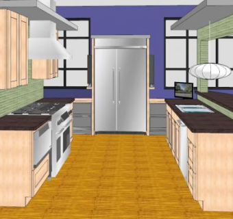 北欧二字型厨房SU模型下载_sketchup草图大师SKP模型