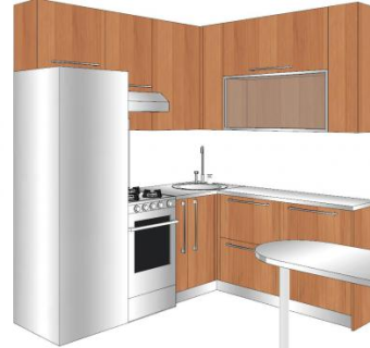 实木转角橱柜厨房SU模型下载_sketchup草图大师SKP模型