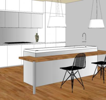 现代极简岛型厨房SU模型下载_sketchup草图大师SKP模型