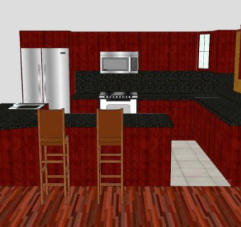 现代红木橱柜厨房SU模型下载_sketchup草图大师SKP模型