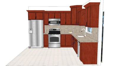 美式红木橱柜厨房SU模型下载_sketchup草图大师SKP模型