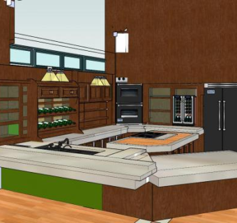 现代大型橱柜厨房SU模型下载_sketchup草图大师SKP模型