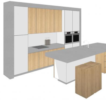 北欧极简岛型厨房SU模型下载_sketchup草图大师SKP模型