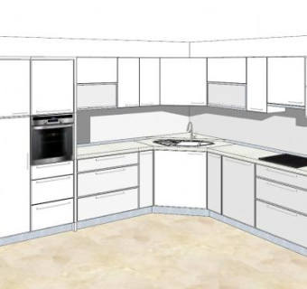 经典白色转角厨柜SU模型下载_sketchup草图大师SKP模型