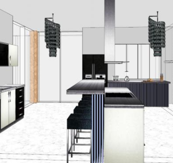 现代大型极简厨房SU模型下载_sketchup草图大师SKP模型