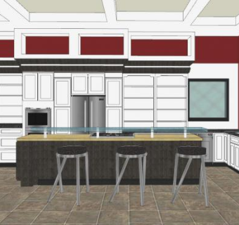 简欧厨房装修设计SU模型下载_sketchup草图大师SKP模型