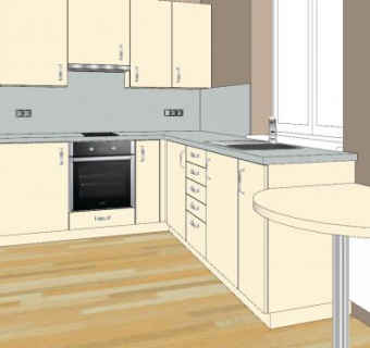现代米黄色橱柜厨房SU模型下载_sketchup草图大师SKP模型