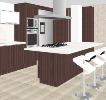 现代木制岛型橱柜SU模型下载_sketchup草图大师SKP模型