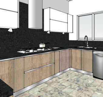 简约复古厨房设计SU模型下载_sketchup草图大师SKP模型