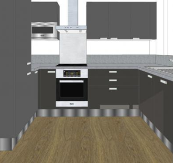 现代灰色厨房橱柜SU模型下载_sketchup草图大师SKP模型