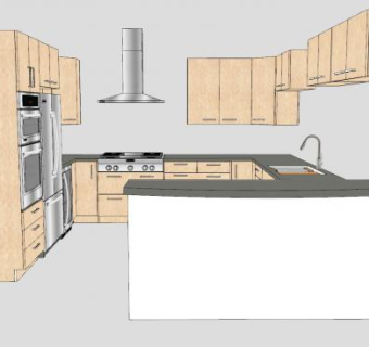 现代回型厨房橱柜SU模型下载_sketchup草图大师SKP模型