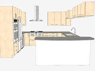 现代回型厨房橱柜SU模型下载_sketchup草图大师SKP模型