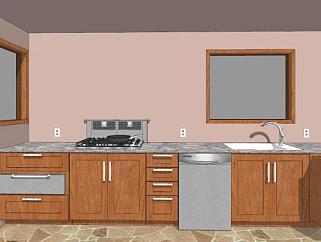 美式现代厨房设计SU模型下载_sketchup草图大师SKP模型