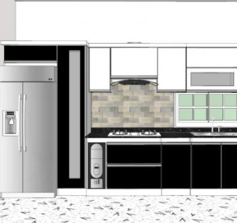 现代简约黑色橱柜SU模型下载_sketchup草图大师SKP模型