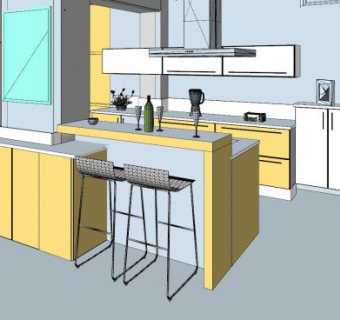 现代橱柜吧台SU模型下载_sketchup草图大师SKP模型