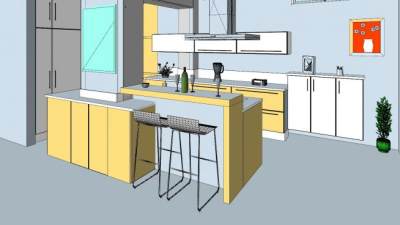 现代橱柜吧台SU模型下载_sketchup草图大师SKP模型