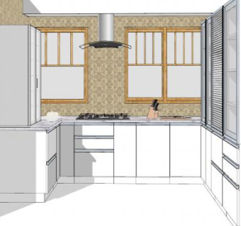 现代U型白色橱柜SU模型下载_sketchup草图大师SKP模型