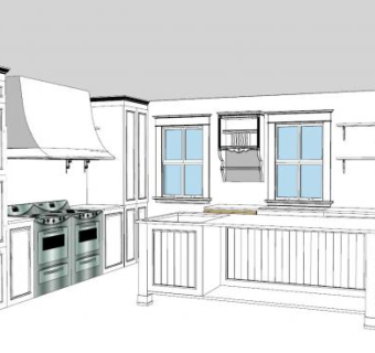 简约白色岛型厨房SU模型下载_sketchup草图大师SKP模型
