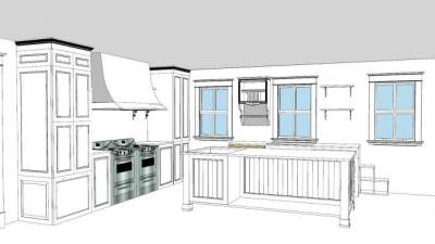 简约白色岛型厨房SU模型下载_sketchup草图大师SKP模型