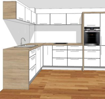 简约转角白色厨房SU模型下载_sketchup草图大师SKP模型