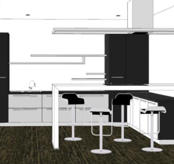 现代经典色厨房家装SU模型下载_sketchup草图大师SKP模型