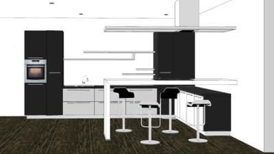 现代经典色厨房家装SU模型下载_sketchup草图大师SKP模型