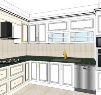 简欧厨房家电平台SU模型下载_sketchup草图大师SKP模型