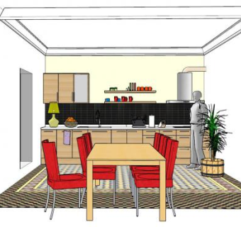 现代一体式厨房餐厅SU模型下载_sketchup草图大师SKP模型